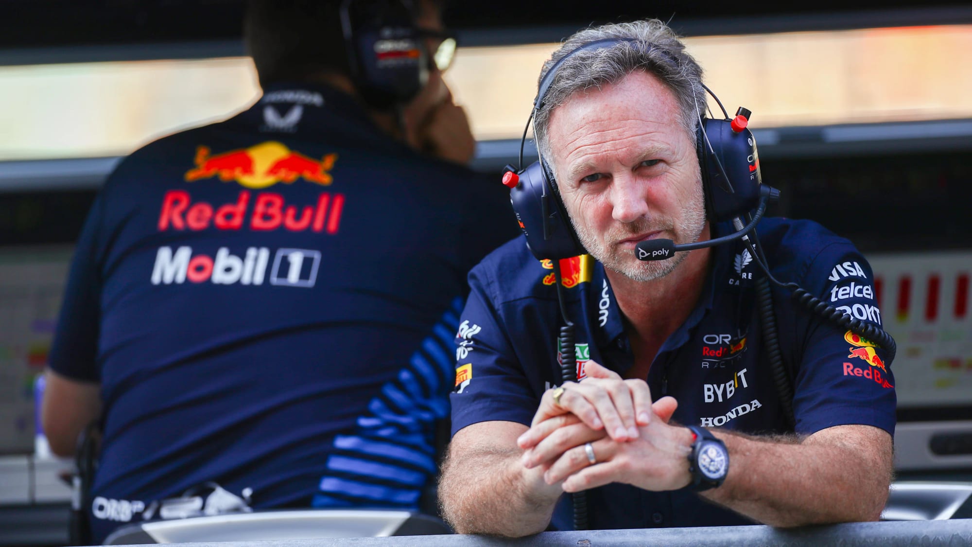 Christian Horner on the Red Bull pit wall at the 2024 Abu Dhabi Grand Prix