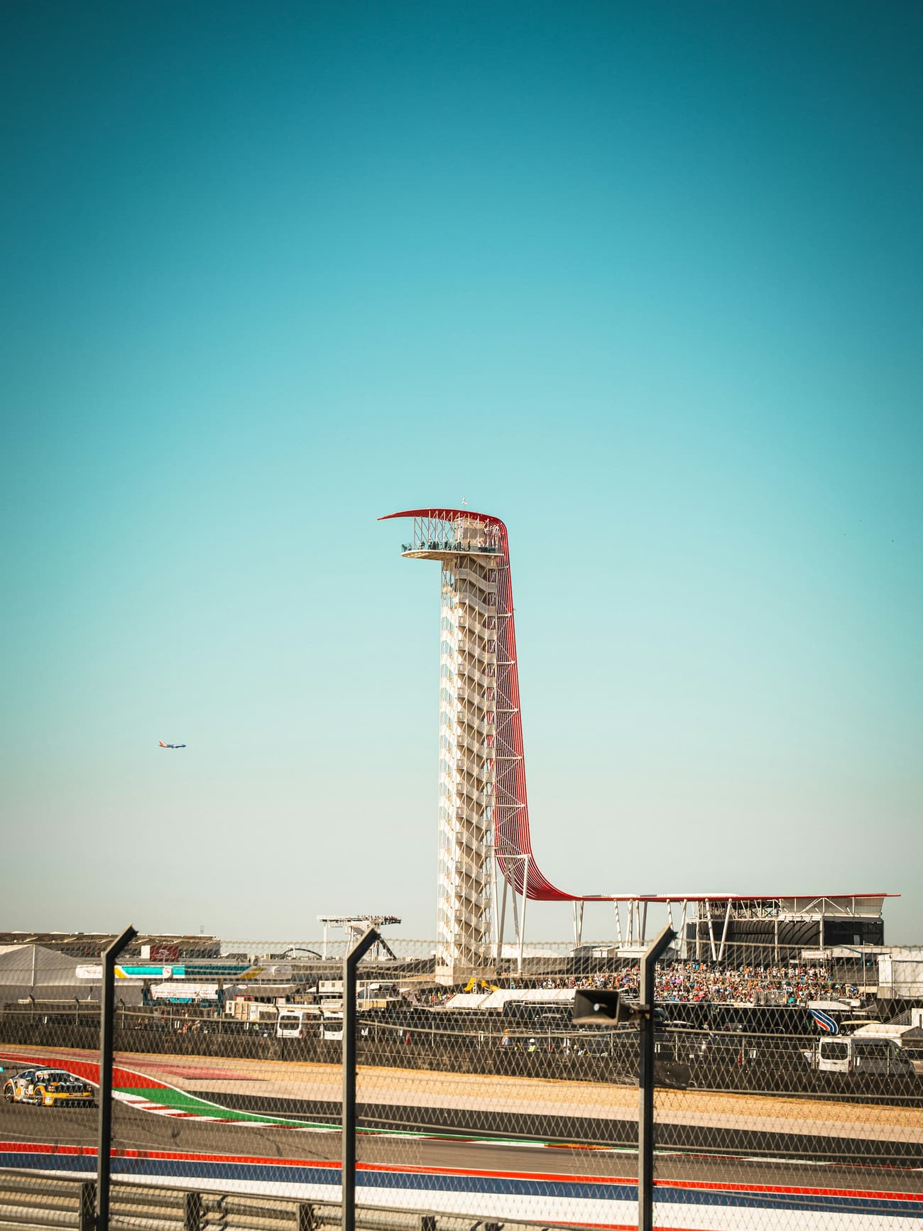 The red Observation Tower at Circuit of the Americas